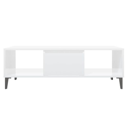 Table Basse Blanc Brillant 103,5x60x35 Cm Bois Contreplaqué