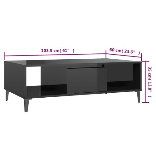 Table Basse Noir Brillant 103,5x60x35 Cm Bois Contreplaqué