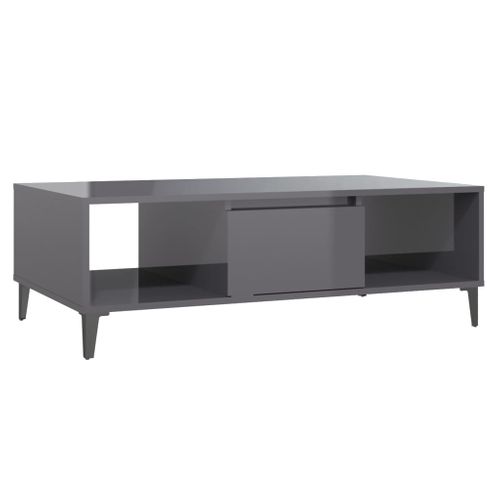 Table Basse Gris Brillant 103,5x60x35 Cm Bois Contreplaqué