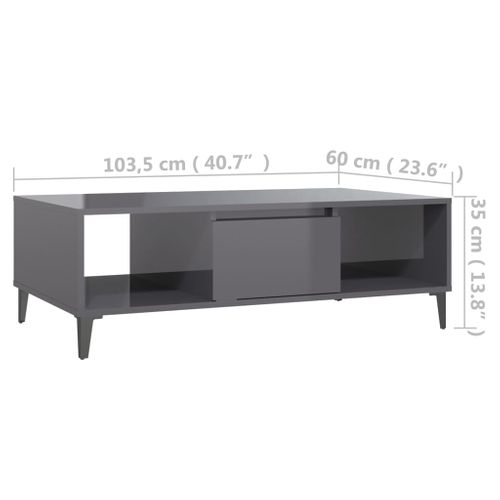 Table Basse Gris Brillant 103,5x60x35 Cm Bois Contreplaqué