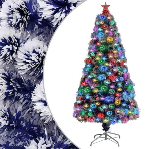 Sapin De Noël Artificiel LED Blanc Et Bleu 120 Cm Fibre Optique