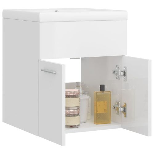 Meuble Vasque Avec Lavabo Intégré Blanc Brillant Aggloméré