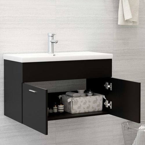Meuble Vasque Avec Lavabo Intégré Noir Aggloméré