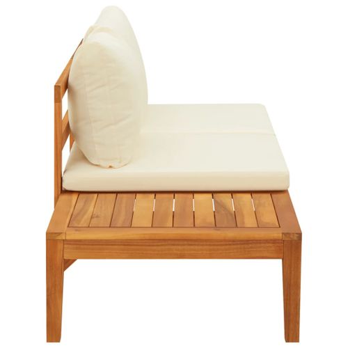Banc De Jardin Avec Table Et Coussins Blanc Crème Teck Solide