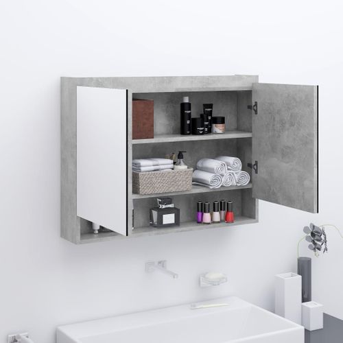 Armoire à Miroir De Salle De Bain 80x15x60 Cm Mdf Gris Béton