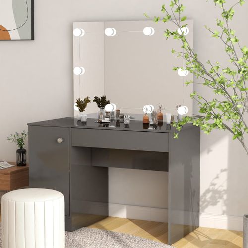 Table De Maquillage Avec Éclairage LED Mdf Gris Brillant