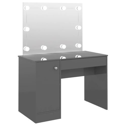Table De Maquillage Avec Éclairage LED Mdf Gris Brillant