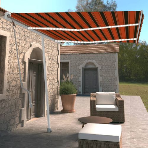 Auvent Automatique Capteur De Vent/led 350x250 Cm Orange/marron
