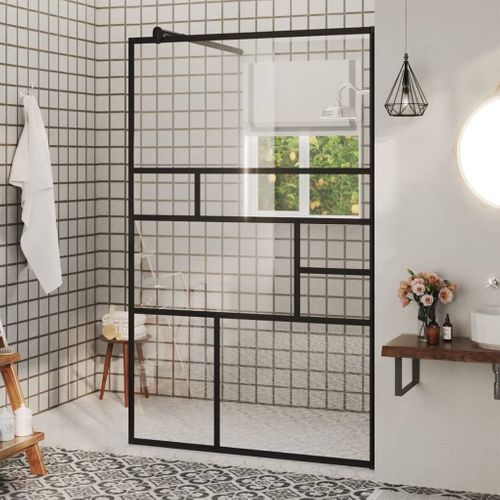 Paroi De Douche 100x195 Cm Verre Esg Transparent Cadre Alu Noir Barre Réglable