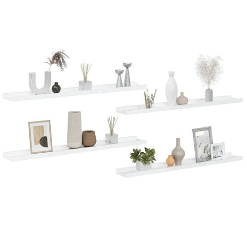 Étagères Murales 4 Pièces Blanc Brillant 80x9x3 Cm
