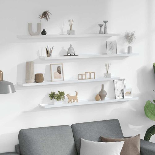 Étagères Murales 4 Pièces Blanc Brillant 100x9x3 Cm