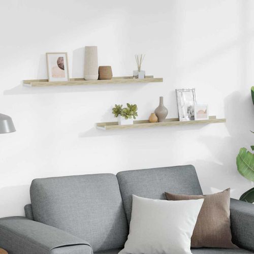 Étagères Murales 2 Pièces Blanc Et Chêne Sonoma 80x9x3 Cm