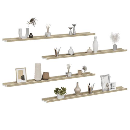 Étagères Murales 4 Pièces Blanc Et Chêne Sonoma 115x9x3 Cm