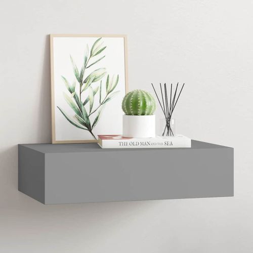 Étagère à Tiroir Murale Gris 40x23,5x10 Cm Mdf