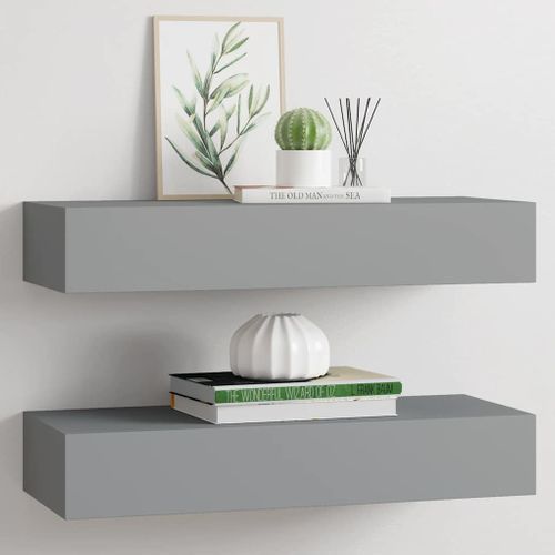 Étagères à Tiroirs Murales 2 Pièces Gris 60x23,5x10 Cm Mdf