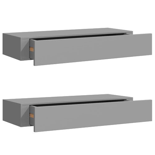 Étagères à Tiroirs Murales 2 Pièces Gris 60x23,5x10 Cm Mdf