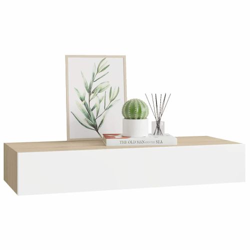 Étagère Murale à Tiroirs Chêne Et Blanc 60 X 23,5 X 10 Cm Mdf