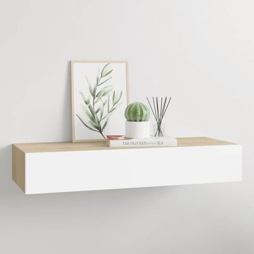 Étagère Murale à Tiroirs Chêne Et Blanc 60 X 23,5 X 10 Cm Mdf