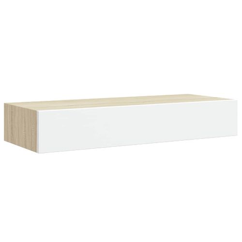 Étagère Murale à Tiroirs Chêne Et Blanc 60 X 23,5 X 10 Cm Mdf