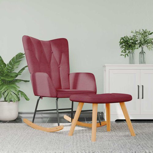 Chaise à Bascule Avec Tabouret Rouge Bordeaux Tissu