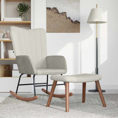 Chaise à Bascule Avec Repose-pied Blanc Crème Velours