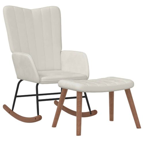 Chaise à Bascule Avec Repose-pied Blanc Crème Velours