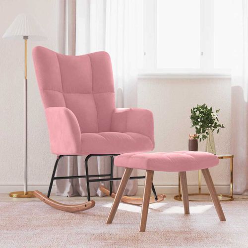 Chaise à Bascule Avec Repose-pied Rose Velours