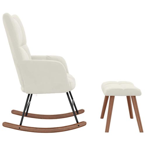 Chaise à Bascule Avec Repose-pied Blanc Crème Velours