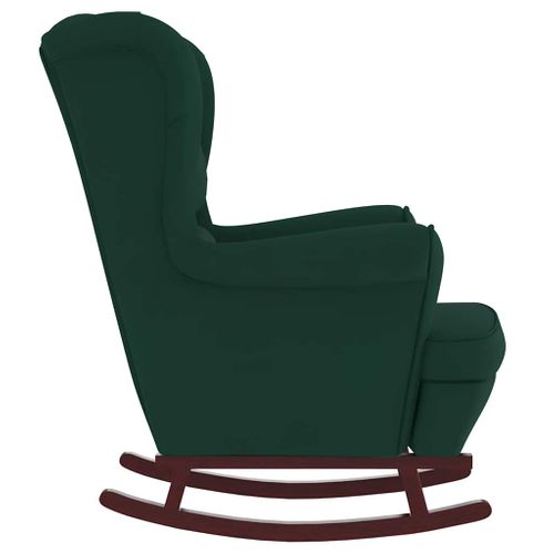 Fauteuil à Bascule à Oreilles En Velours Vert Foncé Bois Massif