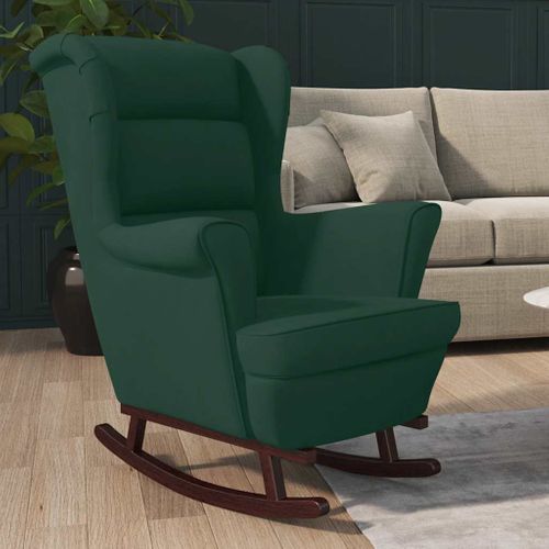 Fauteuil à Bascule à Oreilles En Velours Vert Foncé Bois Massif
