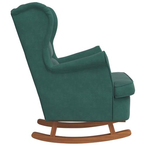 Fauteuil à Bascule à Oreilles En Velours Vert Foncé Bois Massif