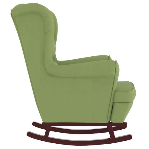 Fauteuil à Bascule à Oreilles En Velours Vert Clair Bois Massif