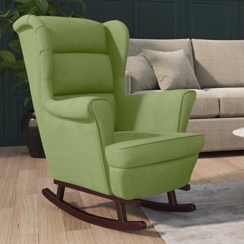Fauteuil à Bascule à Oreilles En Velours Vert Clair Bois Massif