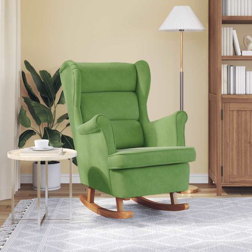 Fauteuil à Bascule à Oreilles En Velours Vert Clair Bois Massif