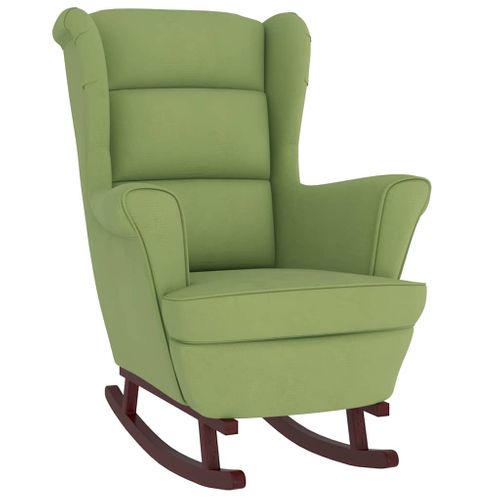 Fauteuil à Bascule à Oreilles En Velours Vert Clair Bois Massif