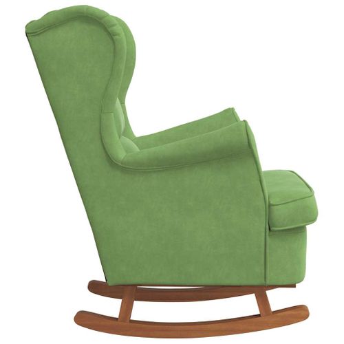 Fauteuil à Bascule à Oreilles En Velours Vert Clair Bois Massif
