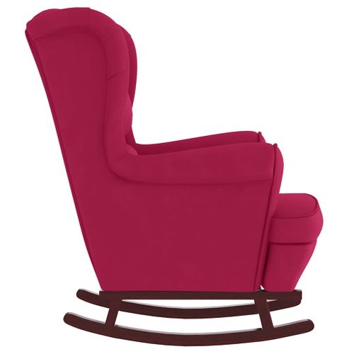 Fauteuil à Bascule à Oreilles En Velours Rouge Vin Bois Massif