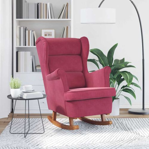 Fauteuil à Bascule à Oreilles En Velours Rouge Vin Bois Massif