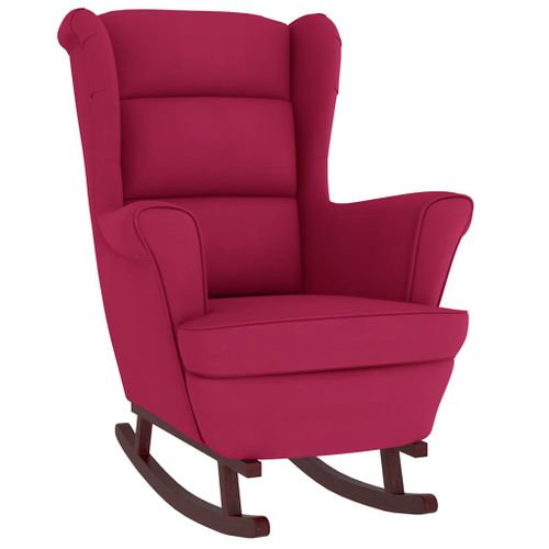 Fauteuil à Bascule à Oreilles En Velours Rouge Vin Bois Massif