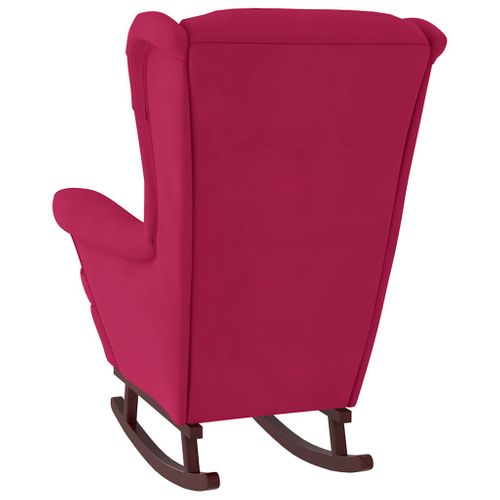 Fauteuil à Bascule à Oreilles En Velours Rouge Vin Bois Massif