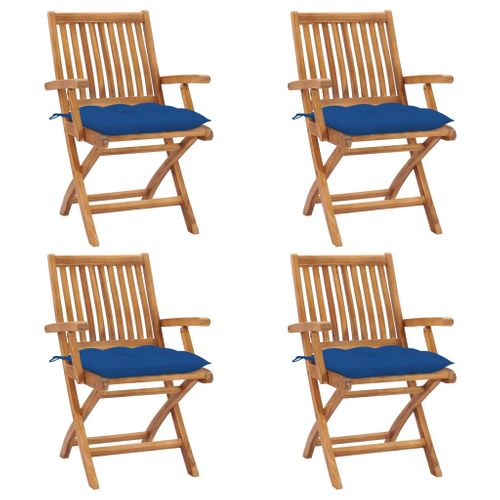 Chaises Pliables De Jardin Avec Coussins 4 PCs Teck Solide