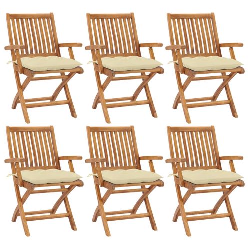 Chaises Pliables De Jardin Avec Coussins 6 PCs Bois De Teck