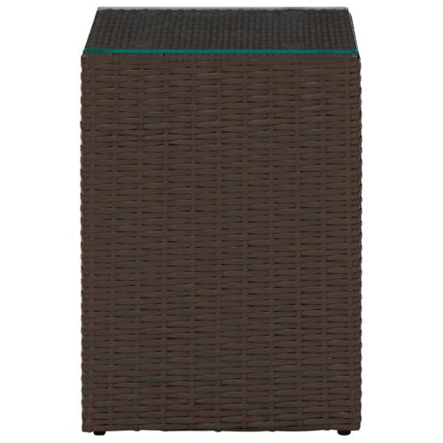 Table D'appoint Dessus Verre Marron 35x35x52 Cm Résine Tressée