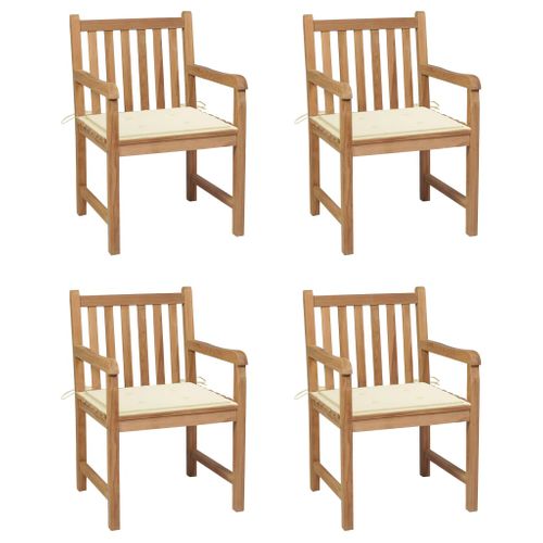 Chaises De Jardin 4 PCs Avec Coussins Crème Bois De Teck Solide