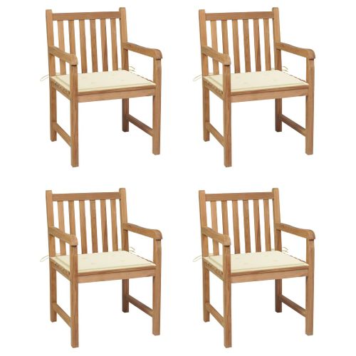 Chaises De Jardin 4 PCs Avec Coussins Crème Bois De Teck Solide