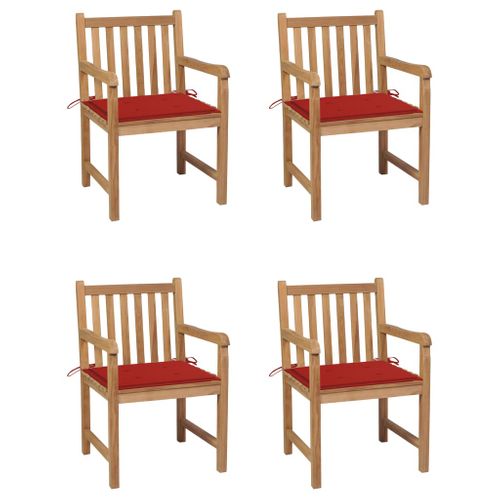 Chaises De Jardin Lot De 4 Et Coussins Rouge Bois Teck Solide