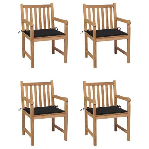 Chaises De Jardin 4 PCs Avec Coussins Noir Bois De Teck Solide