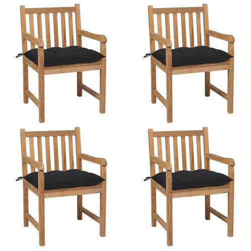Chaises De Jardin Lot De 4 Et Coussins Noir Bois De Teck Solide