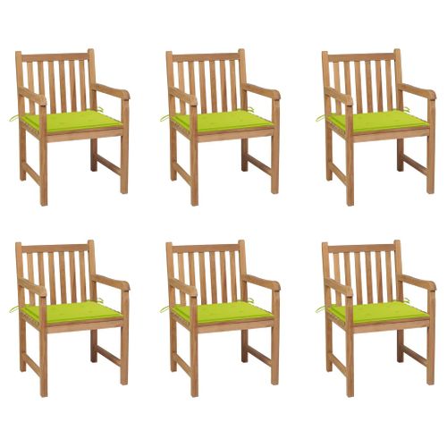 Chaises De Jardin 6 PCs Avec Coussins Vert Vif Bois De Teck