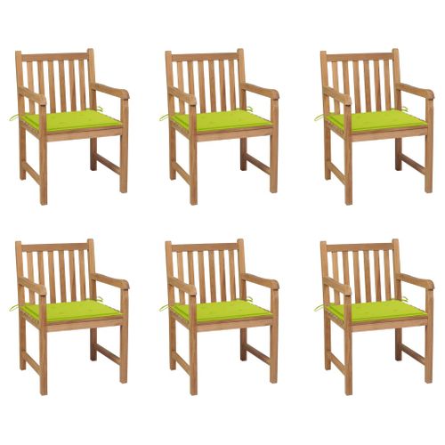 Chaises De Jardin 6 PCs Avec Coussins Vert Vif Bois De Teck